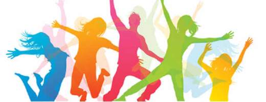 Illustration très colorée montrant les silhouettes dun groupe de jeunes sautant en lair, permettant daccéder au catalogue des activités